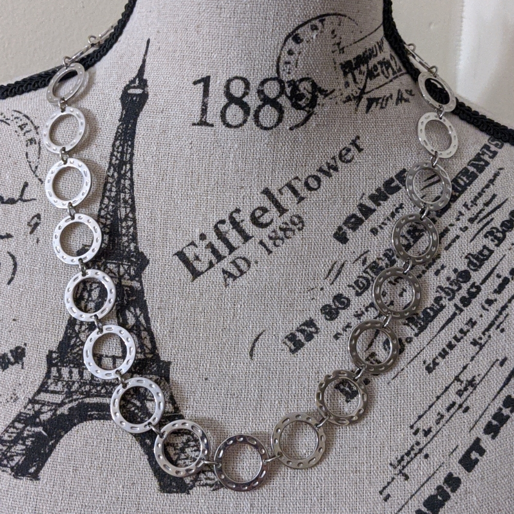 Stainless Steel Hammered Disc Necklace